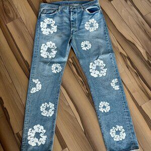 Denim Tears x Levi's Cotton Wreath Print Straight Leg Men’s Jeans Size 34